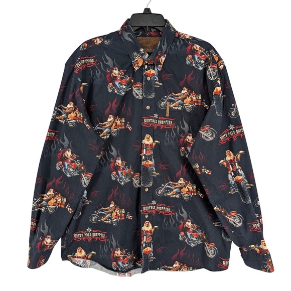 North river Other - North River Mens Large Button Up Shirt Santa Biker Flames Long Sleeve Cotton